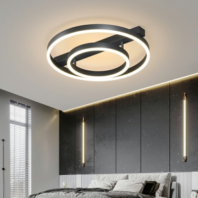 2-Light Ceiling Mounted Fixture Minimalist Style Geometric Shape Metal Semi Flushmount Ceiling Lamp