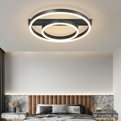 2-Light Ceiling Mounted Fixture Minimalist Style Geometric Shape Metal Semi Flushmount Ceiling Lamp
