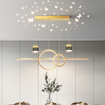 Adjustable Light Nordic Style Strip Led Island Lighting Metal Projectable 5 Lights Island Pendant in Gold/Blcak