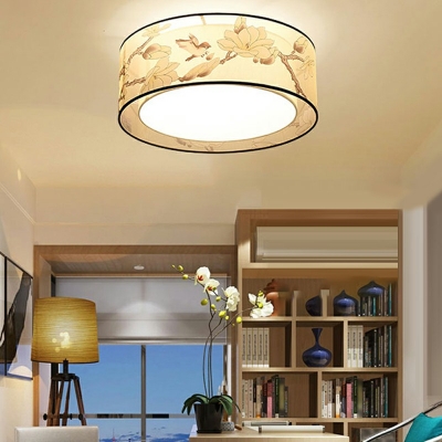 Beige Flush Mount Ceiling Lighting Fixture Geometrical Shape with Fabric Shade Flush Light