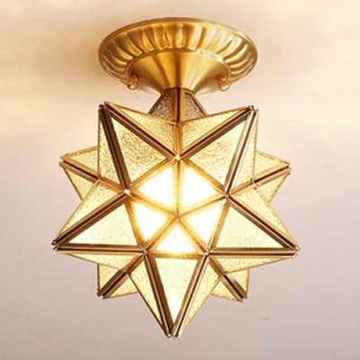 Colonial Style Metal Semi Flush Mount with Glass Shade Gold Ceiling Light