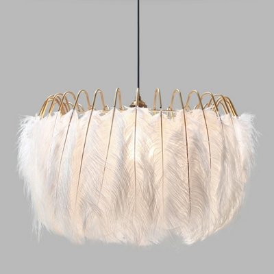 Feather Chandelier Lights Traditional Metal 1-Light Chandelier Light Fixture in White