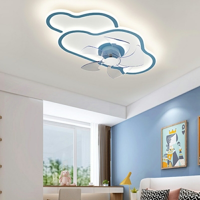 Flush Ceiling Fan Light Children's Room Style Acrylic Flush Mount Fan Lights for Living Room Remote Control Stepless Dimming
