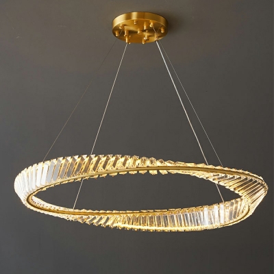 Gold Pendant Chandelier Modern Style Circular Shape Crystal Suspension Light