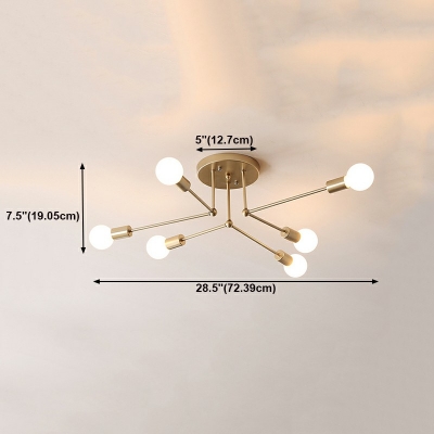 Linear Flush Lighting Industrial Metal 6-Light Flush Mount Lamp for Living Room