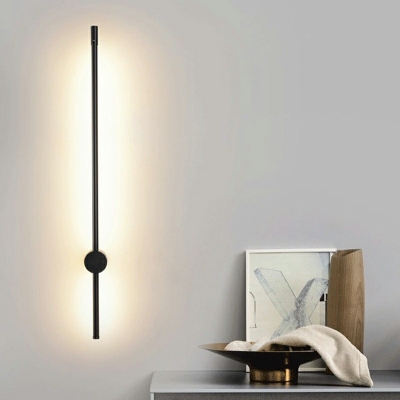 Minimalist Linear Flush Wall Sconce Metal Corridor LED Wall Mounted Lamp in Black for Bedroom