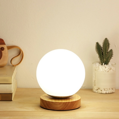 Nordic Wood and Glass Table Lamp Globe Table Lamp for Bedroom
