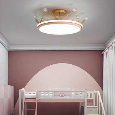 Round Shade Flush Mount Lighting Kids Style Metal 1-Light Flush Mount Light Fixtures in Pink