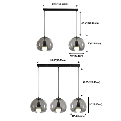 3-Light Ceiling Pendant Light Minimalist Style Globe Shape Metal Hanging Lamps