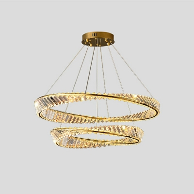 2-Light Chandelier Lighting Minimalist Style Circle Shape Metal Pendant Light Fixture