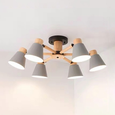 6-Light Chandelier Light Fixture Modernist Style Cone Shape Metal Pendant Lights
