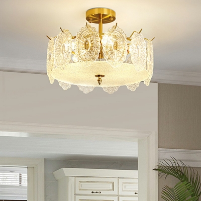 8-Light Semi Flush Light Fixtures Minimalist Style Drum Shape Metal Flushmount Ceiling Lamp