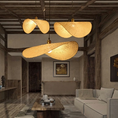 Asian Hanging Pendant Light Bamboo 1-Light Pendant Light Fixtures for Restaurant