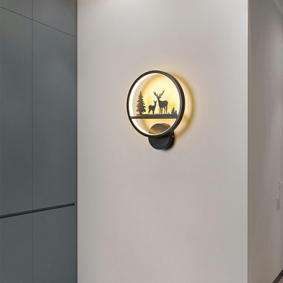 Black Ring Wall Lighting Fixtures Modern Style Metal 1 Light Wall Mounted Light