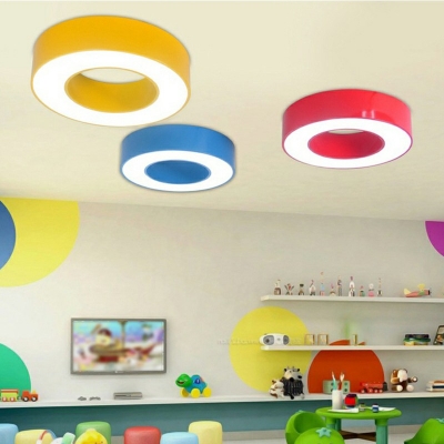 Circular Flush Mount Ceiling Fixture Kids Style Acrylic 1-Light Flush Light Fixtures in Blue