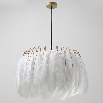 Feather Chandelier Lights Traditional Metal 1-Light Chandelier Light Fixture in White