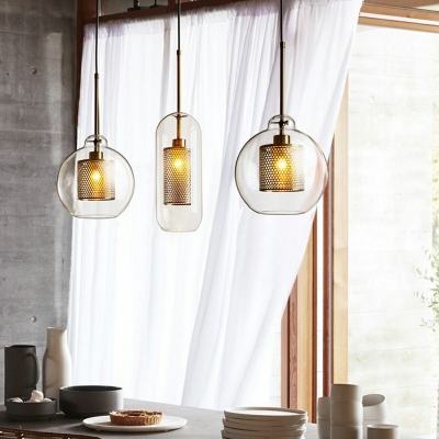 Iron Mesh Glass Hanging Light Fixtures Hanging Ceiling Lights