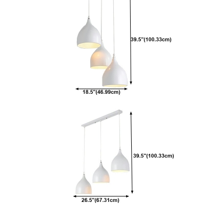 Metal Bell-Shaped Pendant Lighting Fixtures Modern Style 3 Lights Pendant Light in White