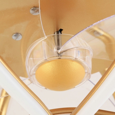 Metal Cage Ceiling Fan Light Modernist LED Semi Flush Lamp for Bedroom