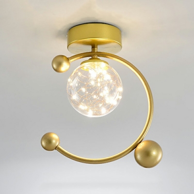 Modern Style Ball Flush Ceiling Light Fixture Glass 1-Light Flush Mount Light in Gold