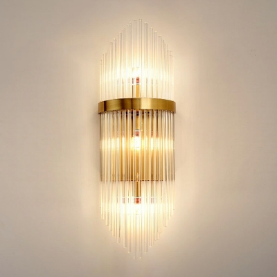 Modern Style Thin-Line Sconce Light Fixture Crystal 2-Lights Wall Sconce Lighting in Gold