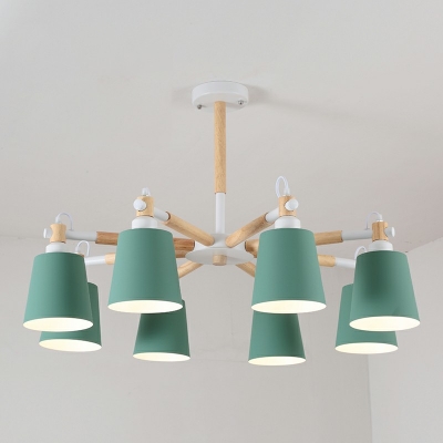 Nordic Style Macaron Hanging Light Metal Wood Hanging Chandelier for Living Room