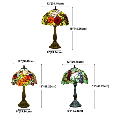 1 Light Dome Night Table Lamps Tiffany Style Multicolored Stained Glass Night Light in Red
