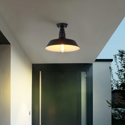 1 Light Flared Flush Ceiling Light Fixture Industrial Style Metal Flush Mount Ceiling Lights in Black