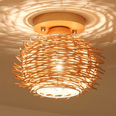 Asian Bamboo Flush Mount Ceiling Light E27 Lighting for Dining Room