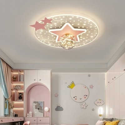 Circular Flush Ceiling Light Fixture Modern Style Acrylic 3-Lights Flush Mount Light in Pink