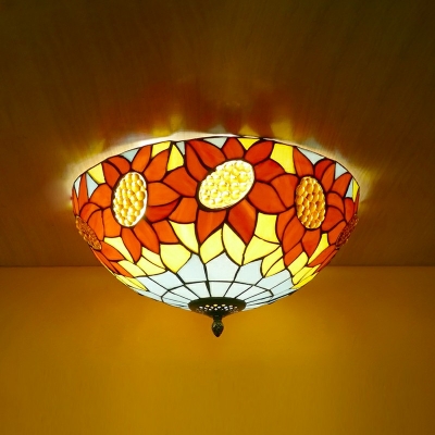 Cone Flush Ceiling Light Fixture Tiffany Style Stained Glass 1-Light Flush Mount Light Fixtures in Orange