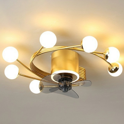 Flush Ceiling Fan Light Children's Room Style Glass Flush Fan Light for Living Room
