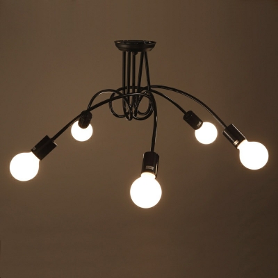 Industrial Flush Mount Ceiling Light Exposed Bulb Lighting for Dining Room
