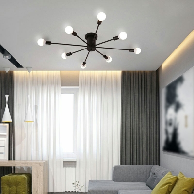 Industrial Semi Flush Mount Lighting Exposed Bulb Ceiling Light Fixture for Bedroom