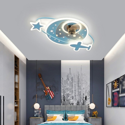 Ring Flush Mount Ceiling Light Kids Style Metal 4-Lights Flush Ceiling Light Fixture in Blue