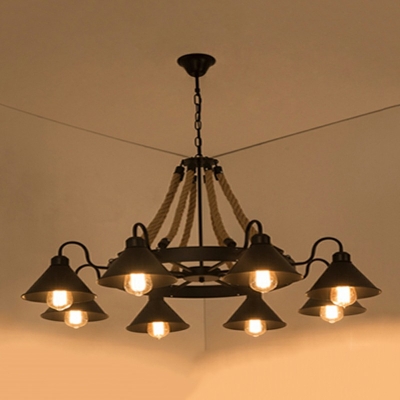 Industrial Iron Chandelier Lighting Fixtures Cone Pendant Light for Dining Room