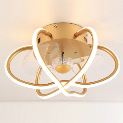 Metal Cage Ceiling Fan Light Modernist LED Semi Flush Lamp for Bedroom