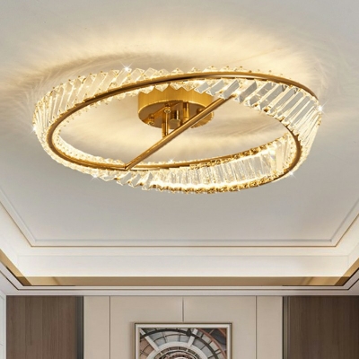 Modern Crystal Semi Flush Mount Ceiling Lamp Contemporary LED Crystal Flush Mount Lighting for Bedroom