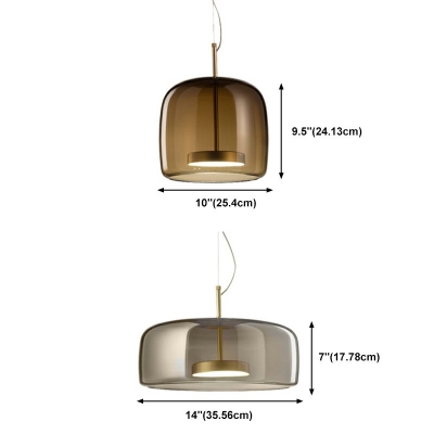Modern Style Drum Hanging Ceiling Lights Mirrored Glass 1-Light Pendant Lighting in Coffee