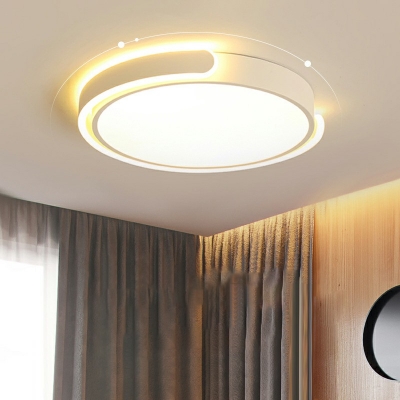 White Circular Flush-Mount Light Fixture Modern Style Metal 1 Light Flush Mount Light Fixtures