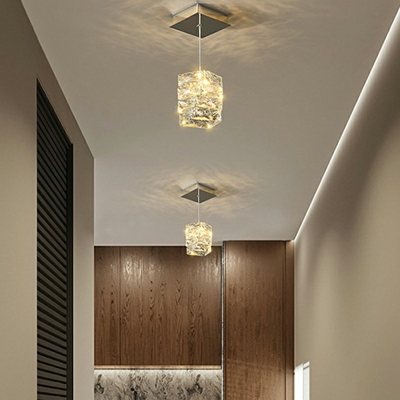 1-Light Pendant Lighting Contemporary Style Geometric Shape Crystal Hanging Ceiling Lights