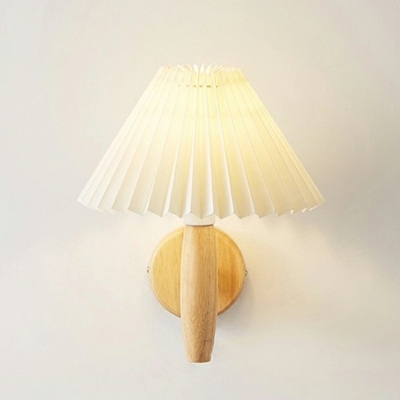 1-Light Sconce Lights Minimalist Style Cone Shape Wood Wall Mounted Light Fixture