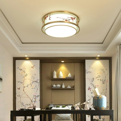 Chinese Style LED Flush-mount Light Round Fabric Celling Light for Living Room