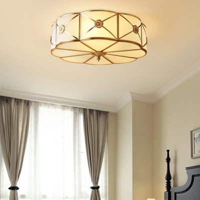 Colonial Gold Flush Mount Light Glass Ceiling Fixture for Bedroom