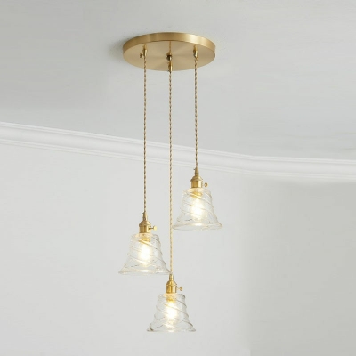 Golden Pendant Lighting Fixtures 3-Light with Glass Shade Hanging Pendant Lights