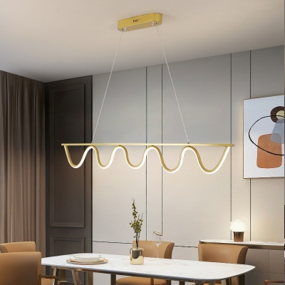 Minimalist Dining Room Metal Island Pendant Linear Wave Design LED Island Light