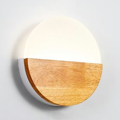 Modern Style Circular Wall Mount Light Fixture Wood 1-Light Wall Mounted Light in Beige
