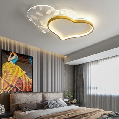 Heart Flush Lighting Modern Metal 2-Light Flush Mount Lamp for Bedroom