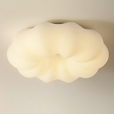 White Hanging Lamp Minimalist Style Pumpkin Shape Plastic Chandelier Pendant Light