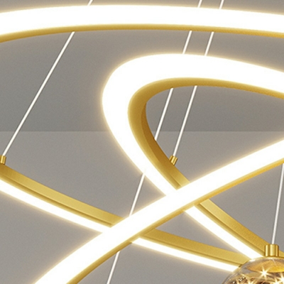 6 Lights Hoop Chandelier Lamp Modern Style Metal Chandelier Light in Gold